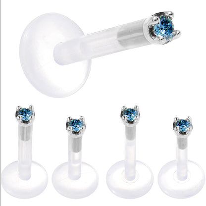 Solid 14K White Gold 1.5mm Genuine Blue Diamond Bioplast Push in Labret