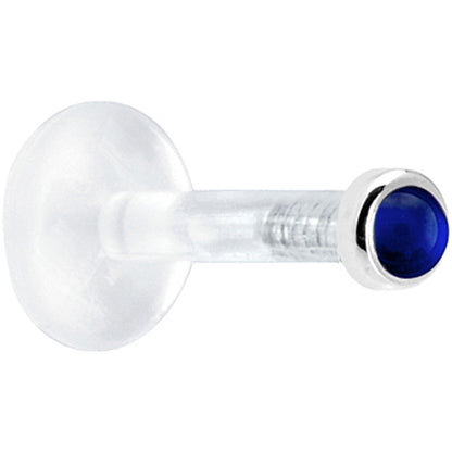 Solid 14K White Gold 2mm Genuine Blue Sapphire Bioplast Push in Labret