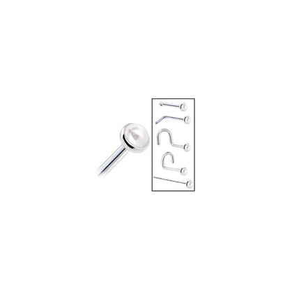 Solid 14K White Gold 2mm Cultured Pearl Nose Ring
