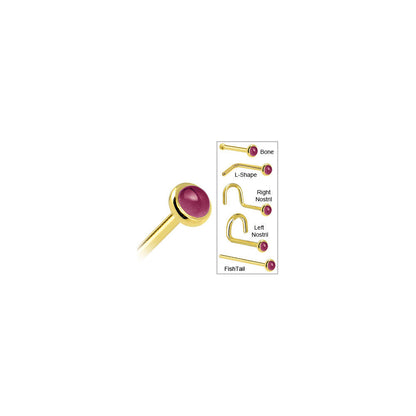 Solid 14K Yellow Gold 2mm Genuine Raspberry Rhodolite Garnet Nose Ring