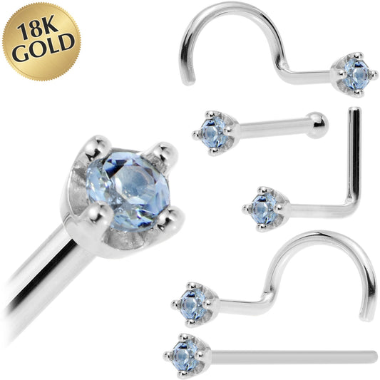 Solid 18K White Gold 1.5mm Genuine Topaz Nose Ring