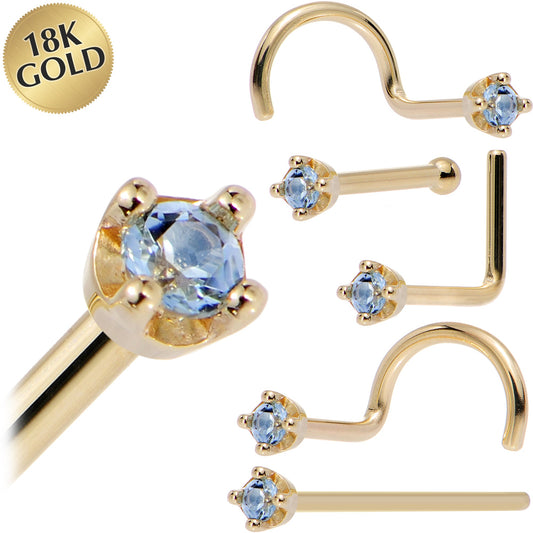 Solid 18K Yellow Gold 1.5mm Genuine Topaz Nose Ring