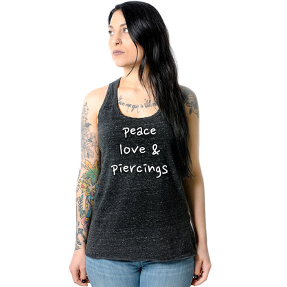 Peace Love & Piercings Black Gray Cosmic Twist Back Tank Top