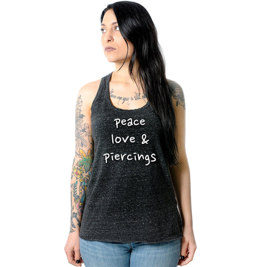 Peace Love & Piercings Black Gray Cosmic Twist Back Tank Top
