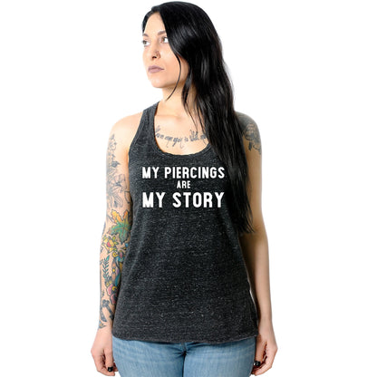 My Piercings Are My Story Black Gray Cosmic Twist Back Tank Top