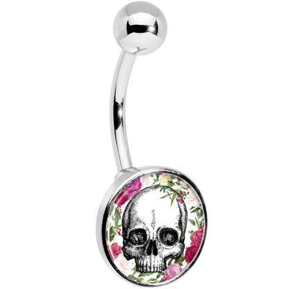 Floral Border Skull Belly Ring