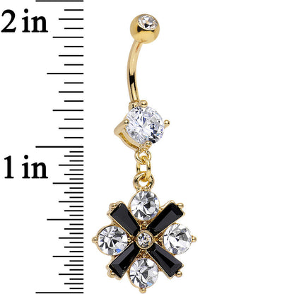 Clear Gem Gold Anodized Black X Marks the Sparkle Dangle Belly Ring