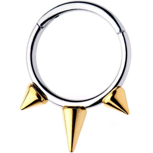 16G 3/8 Gold Tone Spike Punk Hinged Segment Ring