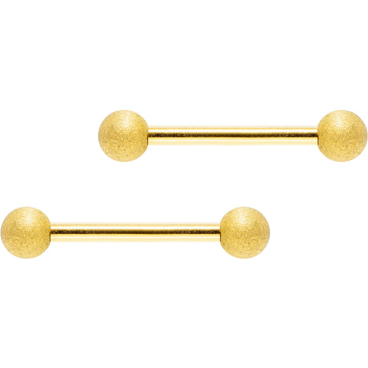 Gold Color PVD Sandblasted Barbell Nipple Ring Set