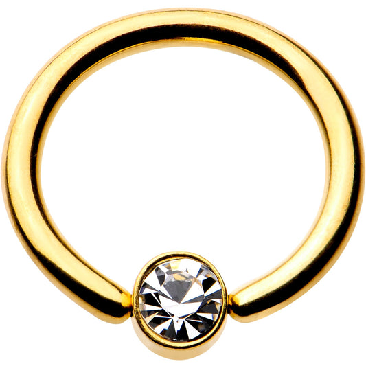 16G 5/16 Clear Gem 3mm Disc Gold IP BCR Captive Ring