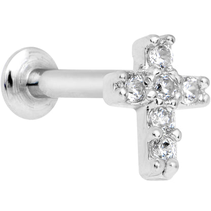 5/16 Clear CZ Internally Threaded Cross Labret Monroe