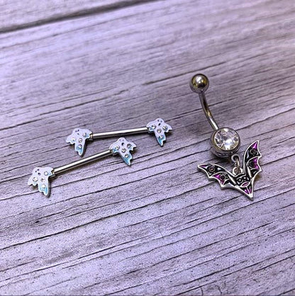 Clear Purple Gem Black Purple Bat Halloween Dangle Belly Ring