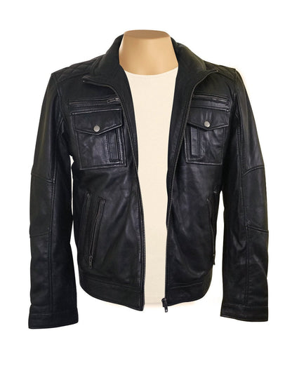 Handmade Benson Zip Up Leather Jacket With Flap Pockets