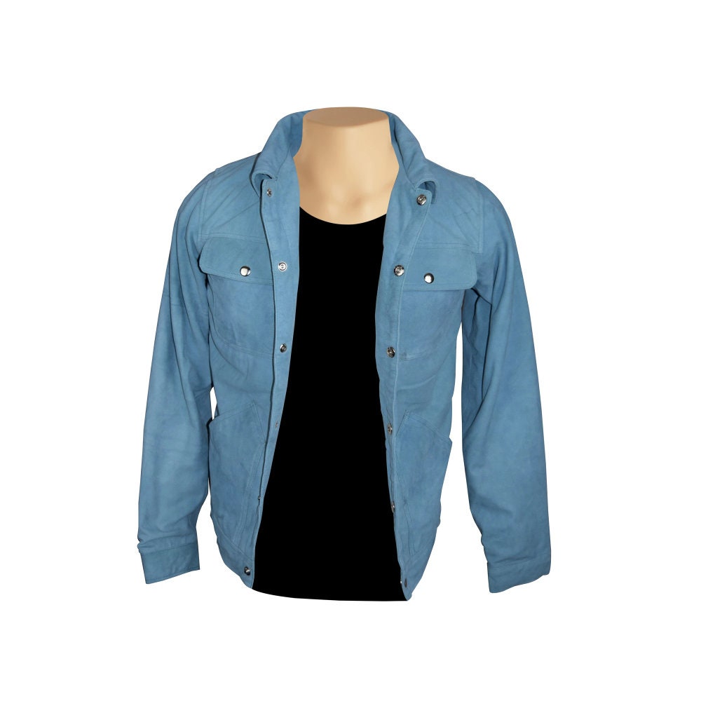 Handmade Sky blue Suede Shirt