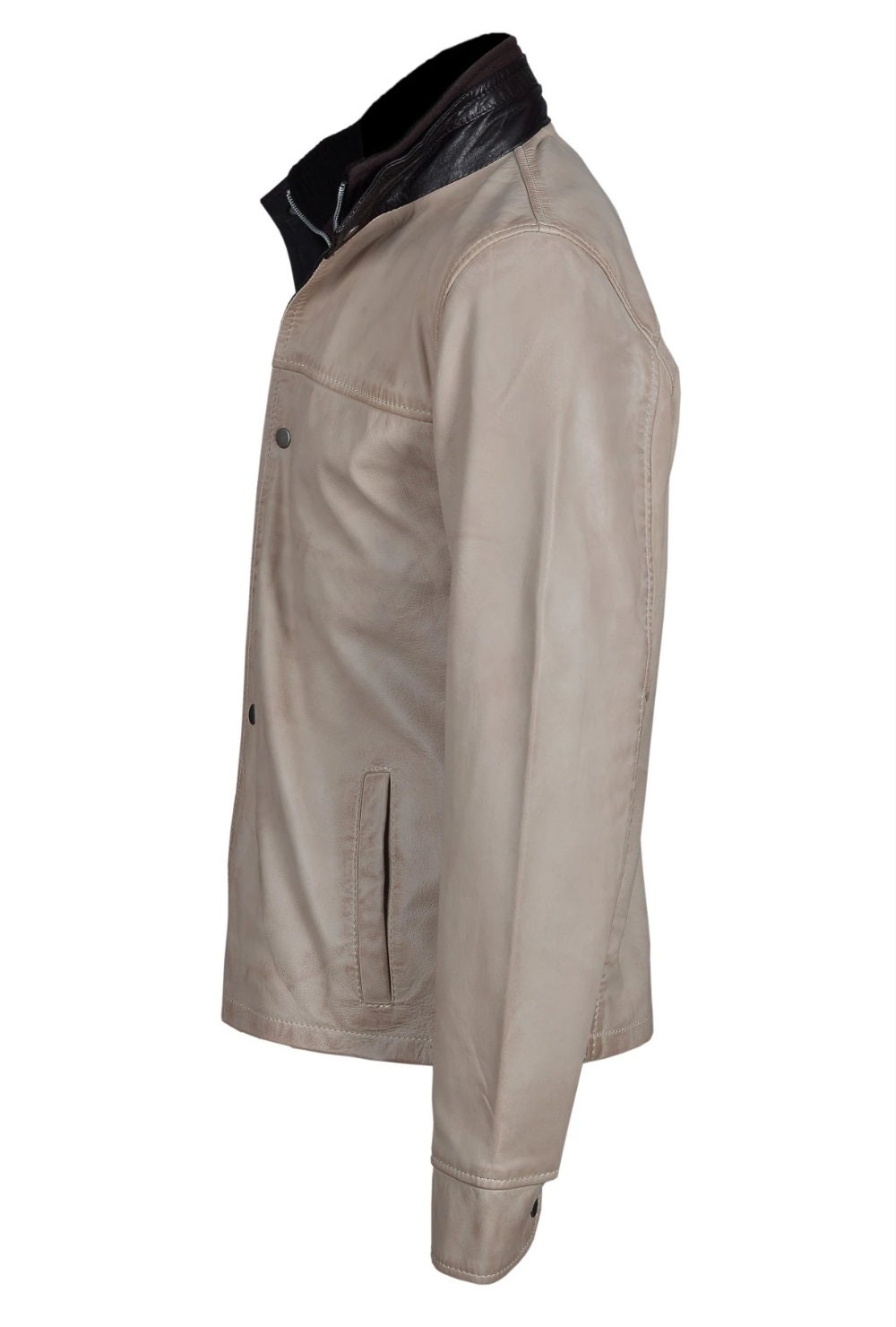 Handmade Barnes Bone White Hand Waxed Double Collar Leather Jacket