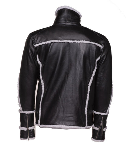 Handmade Harry's Sherpa Leather Jacket With Double Collar