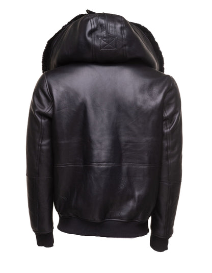 Handmade Gregos Varsity Style Sheepskin Shearling Jacket With Large Hoodie