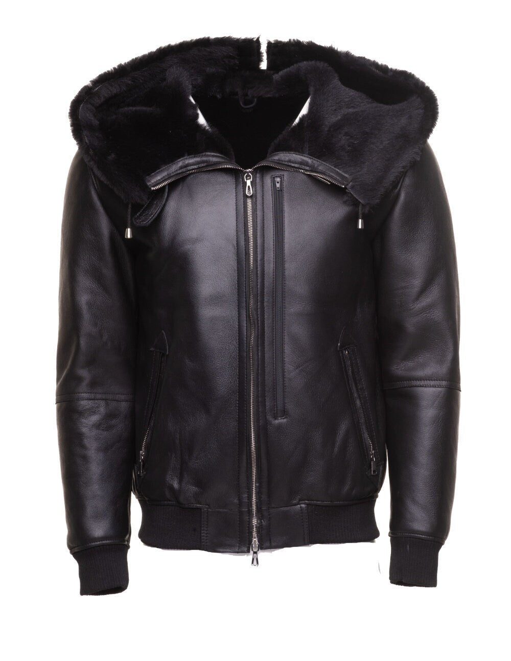 Handmade Gregos Varsity Style Sheepskin Shearling Jacket With Large Hoodie