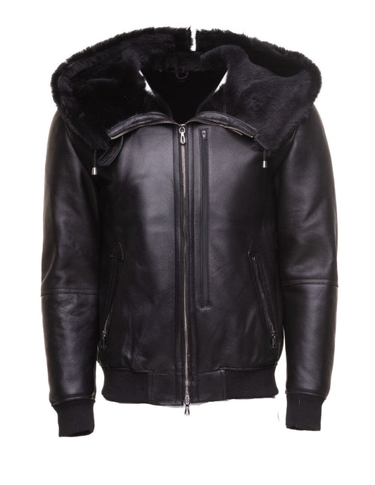 Handmade Gregos Varsity Style Sheepskin Shearling Jacket With Large Hoodie