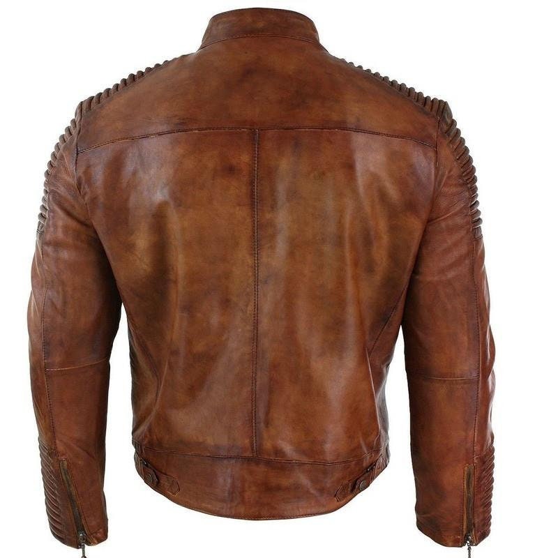Handmade Cafe Racer Distressed Jacket With Piping
