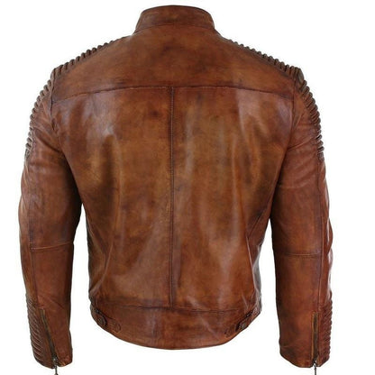 Handmade Cafe Racer Distressed Jacket With Piping