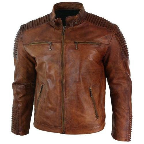 Handmade Cafe Racer Distressed Jacket With Piping