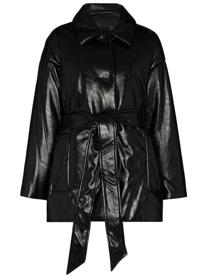 Handmade Ammie Belted-Waist Faux-Leather Jacket