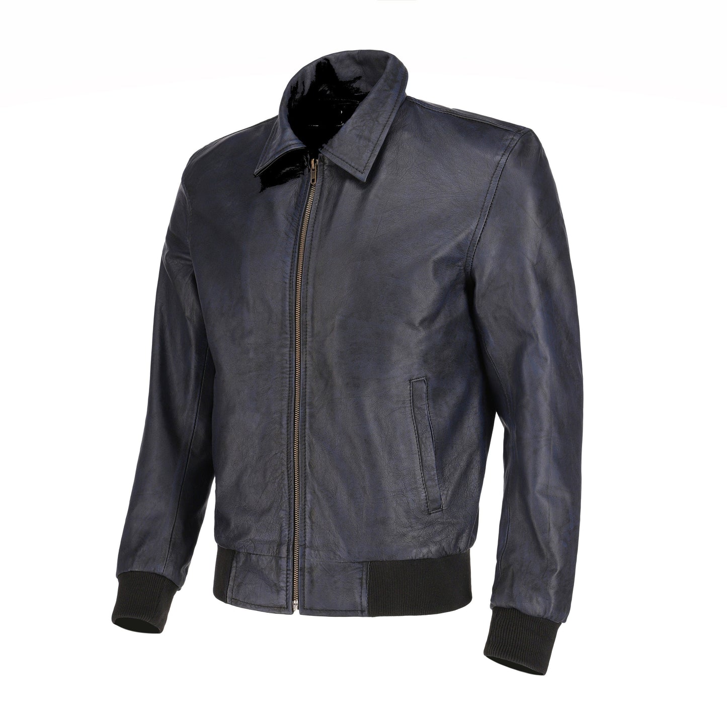 Handmade Black Beige Suede Bomber Leather Jacket With Ribbed Cuffs