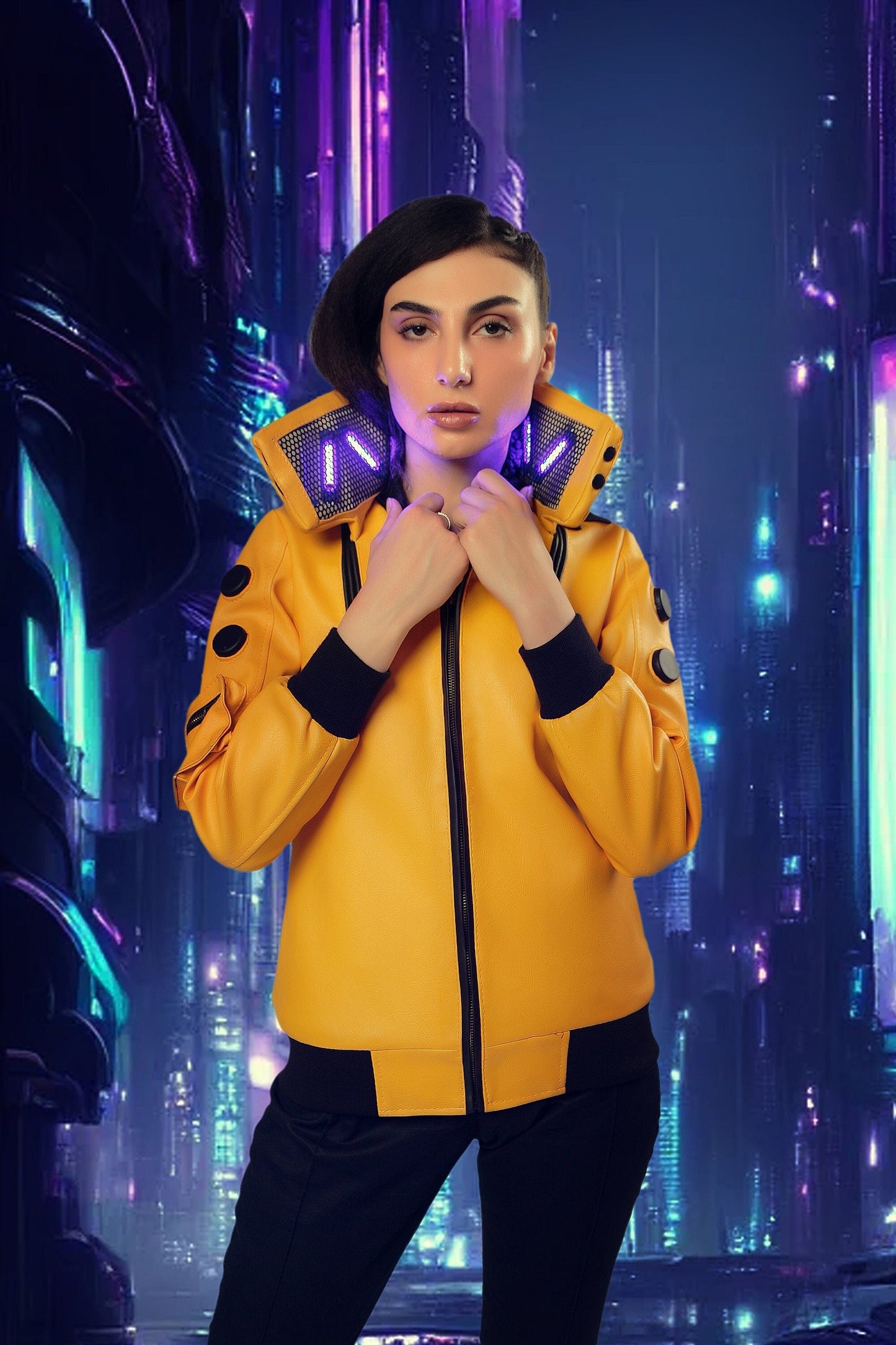 Judy's Yellow Cyberpunk 2077 Cosplay Jacket for Women Handcrafted by Ox and Bulls
