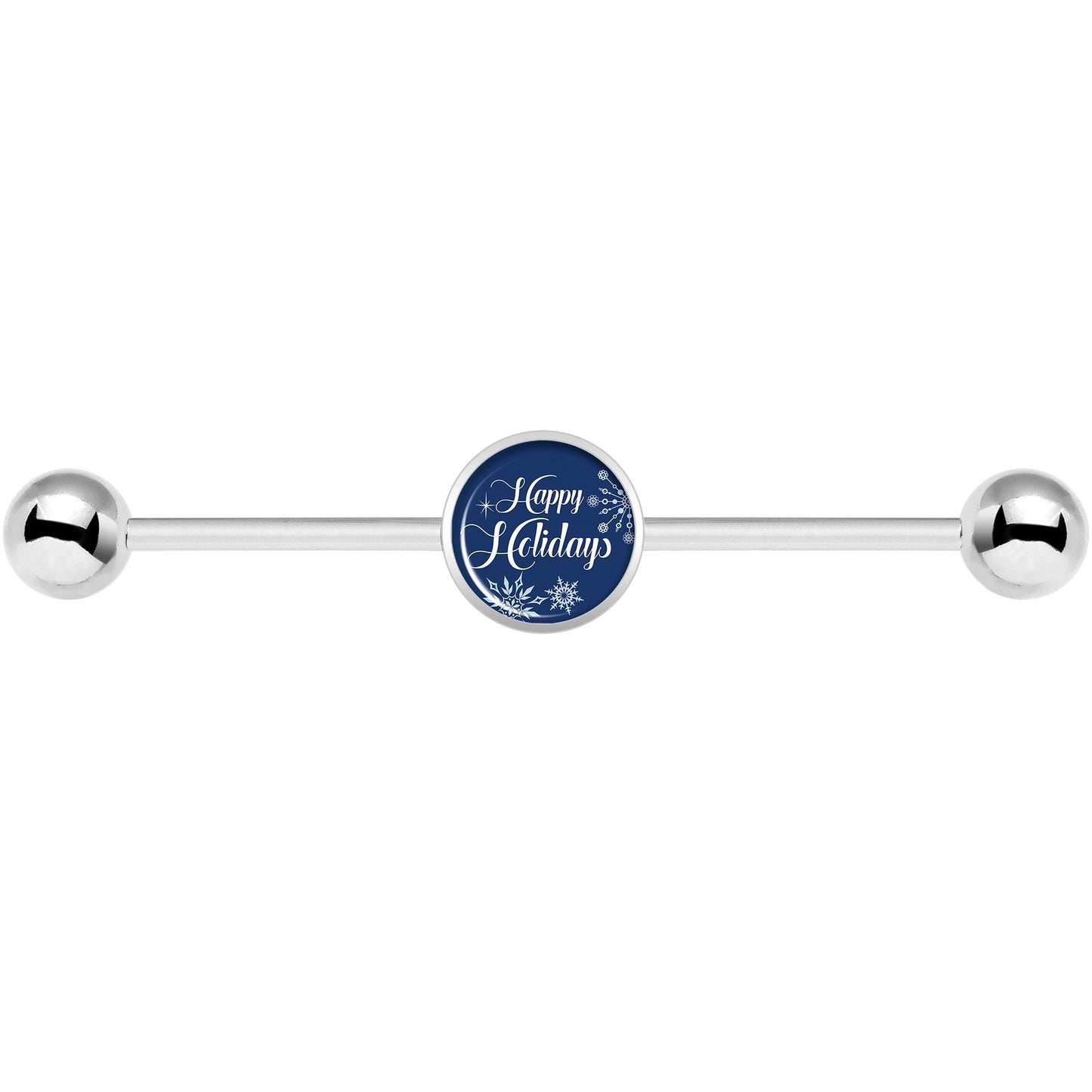 14G Happy Holidays Snowflake Industrial Barbell 37mm
