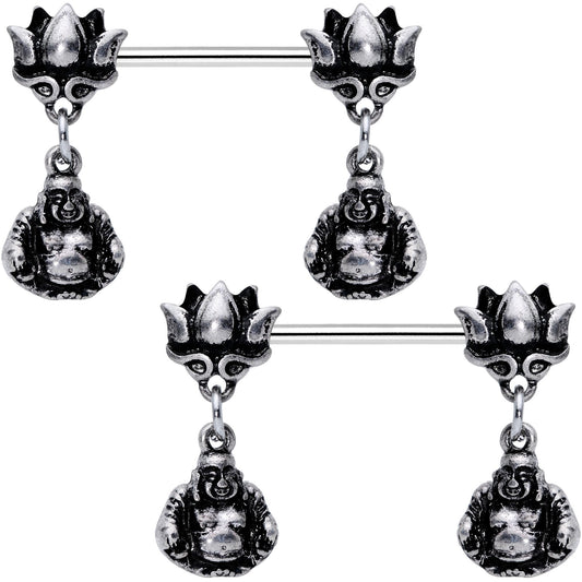 Inner Strength Buddha and Lotus Flower Barbell Dangle Nipple Ring Set