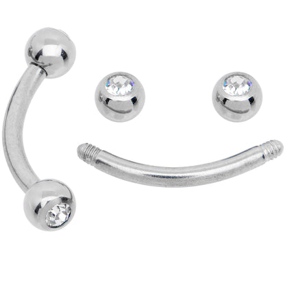 16G 5/16 CZ Gem Internally Threaded Curved Eyebrow Ring Pack Set of 8