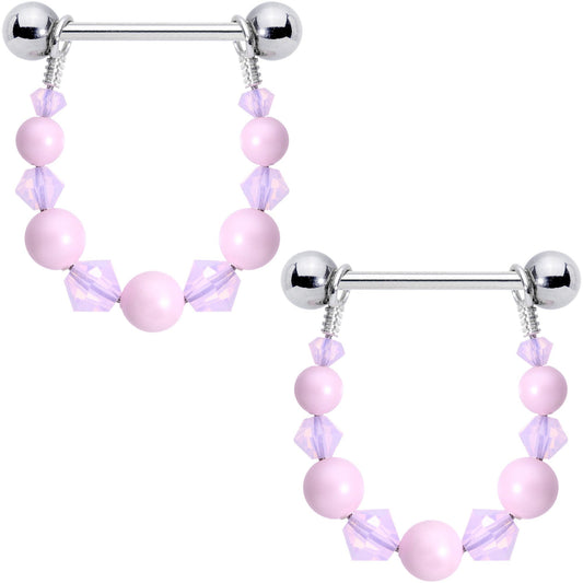Perfectly Pink Dangle Nipple Ring Set Created with Crystals