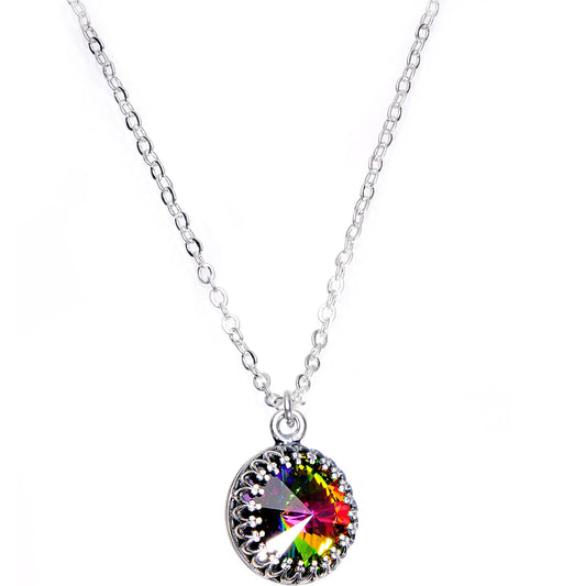 Handmade Rainbow Bombastic Necklace Created with Crystals