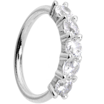 18G 1/4 Clear CZ Gem 14k White Gold Seamless Circular Ring