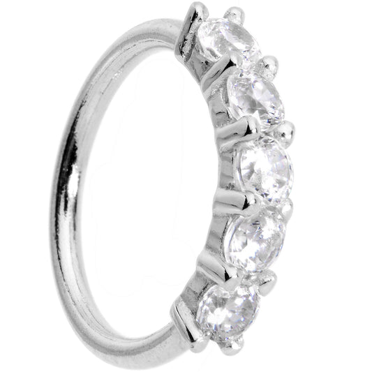 18G 1/4 Clear CZ Gem 14k White Gold Seamless Circular Ring