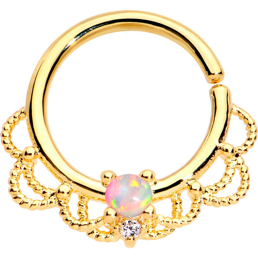 16G 5/16 White Faux Opal Gold Plated Seamless Circular Ring