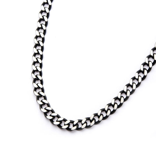 Mens Stainless Steel Black IP Diamond Cut 3mm Chain Link Necklace