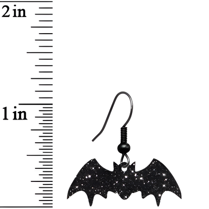Glittery Black Bat Dangle Earrings