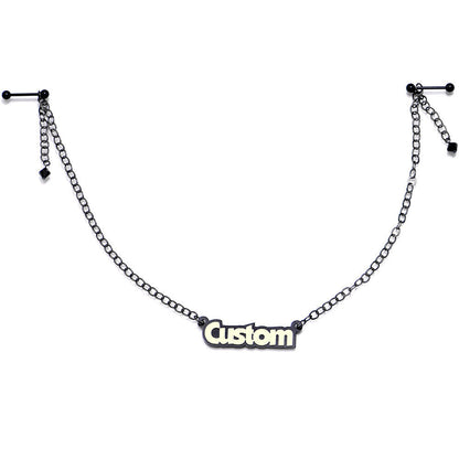Custom Black Glow Name Nipple Chain Created with Crystals