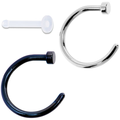 18G 5/16 Pack Set of 3 Assorted Stainless Steel Nose Hoop Rings