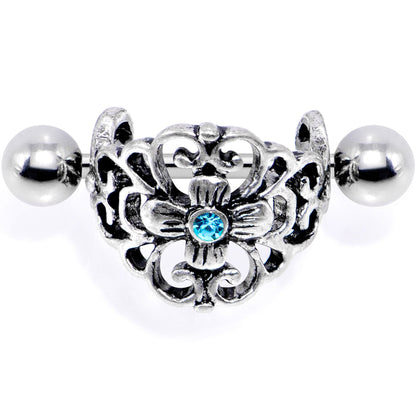 16G 1/2 Aqua Gem Filigree Floral Cuff Cartilage Earring