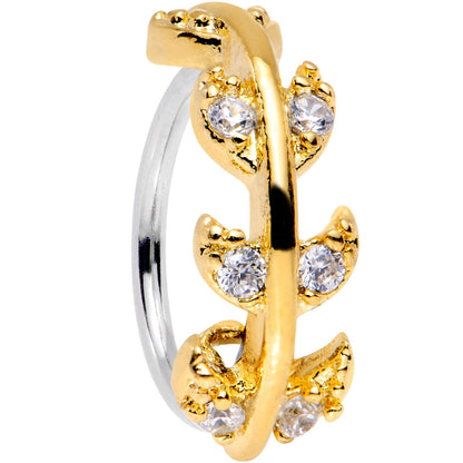 18G 5/16 Clear CZ Gem Gold Tone Leafy Seamless Circular Ring